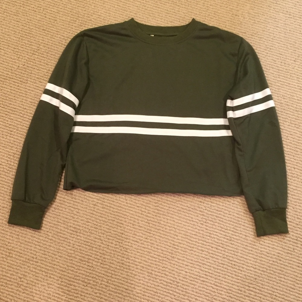 Striped Dark Green Crop Top Sweater Shirt